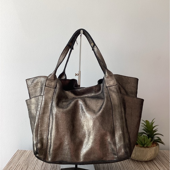 Anat Marin Metallic Pewter Leather Slouchy Tote Handbag - Picture 2 of 6
